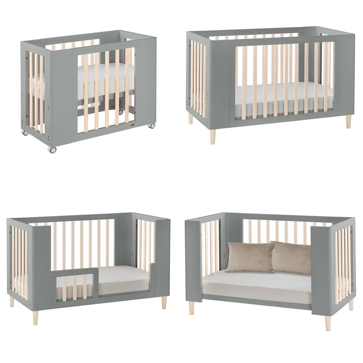 Cocoon Evoke 4-in-1 Cotbed + Change Area Dresser + Mattresses, Dove Grey / Natural Wash - Image 4