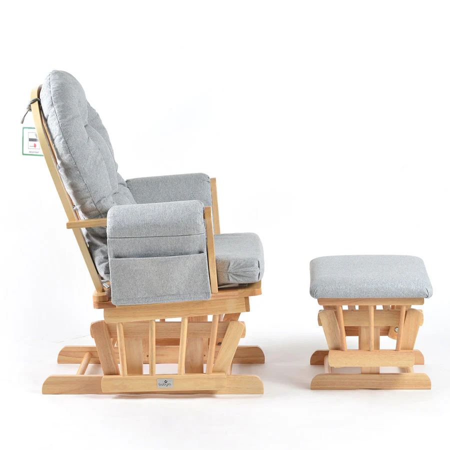 Johnston's Brompton Deluxe Baby Nursing Glider & Footstool – Suedette Comfort with Smooth Glide, Natural / Grey - Image 6