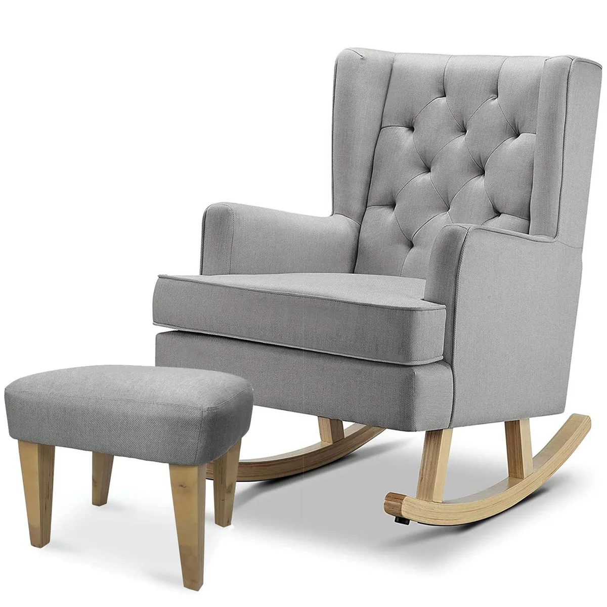 Johnston's Soothe Easy Deluxe Nursing Chair & Rocker with Foot Stool, Grey / Beechwood - Image 5
